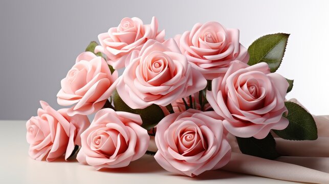 Bouquet Pink Roses On White Background , Background HD, Illustrations