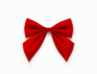 Bow isolated on white background. Vector Christmas red satin ribbon with shadow. 3d realistic present decor or xmas gift wrap element template.