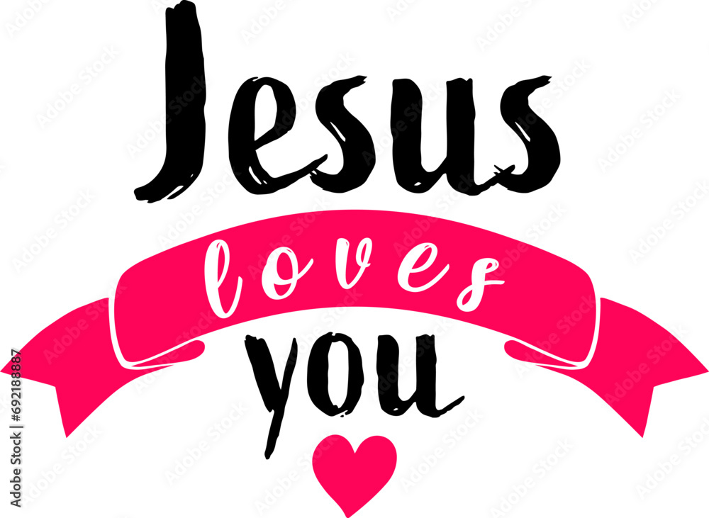 Wall mural jesus loves you with heart design. jesus loves you christian sign. jesus loves you red ribbon. jesus