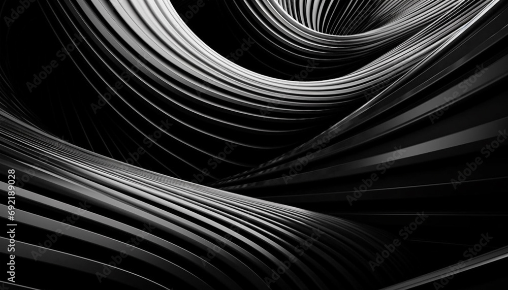 Poster smooth black metal waves spin in futuristic abstract backdrop design generative ai