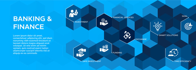 Banking and finance banner web icon vector illustration concept for finance with an icon of the investment, financial services, safe investment, exchange, time efficiency, smart solutions, and funding - obrazy, fototapety, plakaty