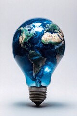 Light bulb with earth globe. Ecology problem solution. Technology and business inspiration. Alternative energy concept