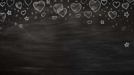 Quadro negro com corações feito com giz, fundo de fotografia para anuncios
