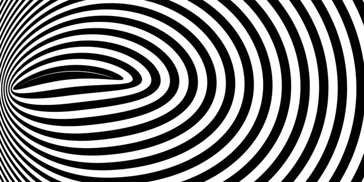 Abstract optical illusion. Hypnotic spiral tunnel with black and white lines
