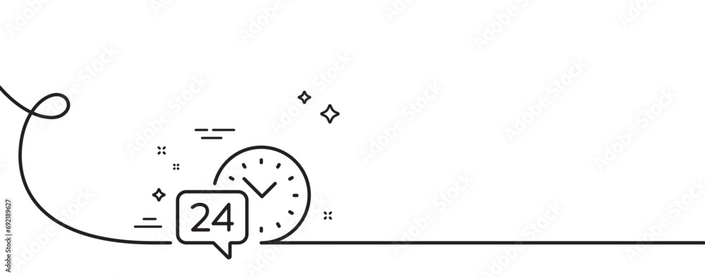 Poster 24 hour time service line icon. continuous one line with curl. call support sign. feedback chat symb