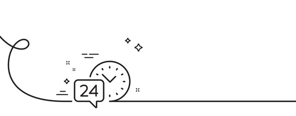 24 hour time service line icon. Continuous one line with curl. Call support sign. Feedback chat symbol. 24h service single outline ribbon. Loop curve pattern. Vector