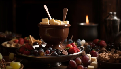 Obraz na płótnie Canvas Fresh berries and yogurt on wooden table for healthy indulgence generative AI