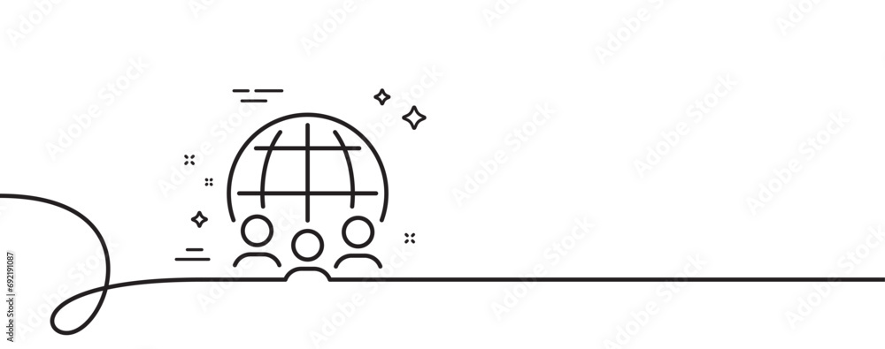 Poster global business line icon. continuous one line with curl. international outsourcing group sign. inte