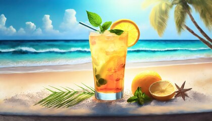 Obraz premium Refreshing drink by the beach