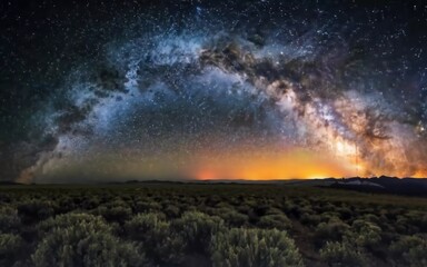 Fototapeta premium Starry Spectacular: Unveiling the Mesmerizing Night Sky over a Breathtaking Landscape!