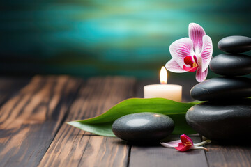 Beautiful spa composition on massage table in wellness center