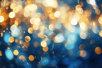 Golden and blue particles and sprinkles for a holiday celebration.