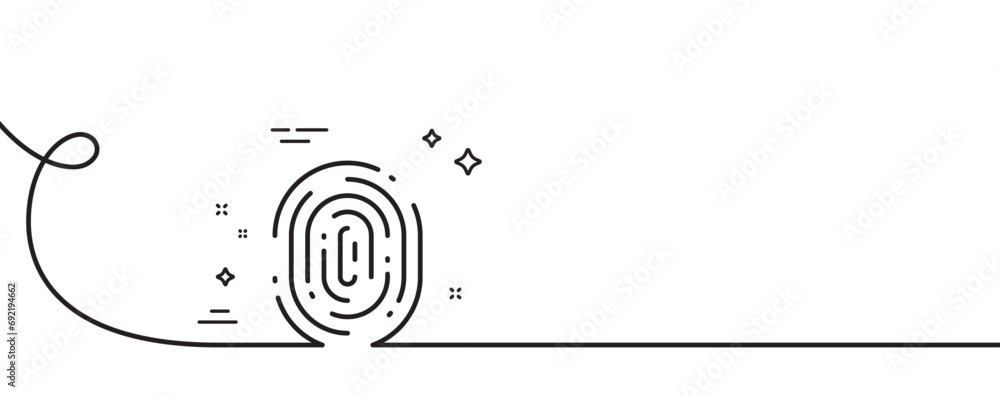 Poster fingerprint line icon. continuous one line with curl. finger print scan sign. biometric identity sym