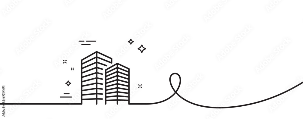 Poster skyscraper buildings line icon. continuous one line with curl. city architecture sign. town symbol. 