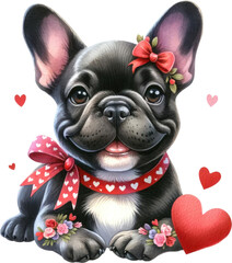 Valentines Day Sweet Watercolor Cute Funny Dog Puppy Portrait PNG Clipart Illustration - obrazy, fototapety, plakaty