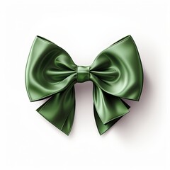 green ribbon bow isolated on white background