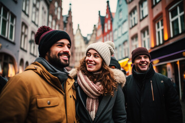 Young tourists in a European city during a winter day