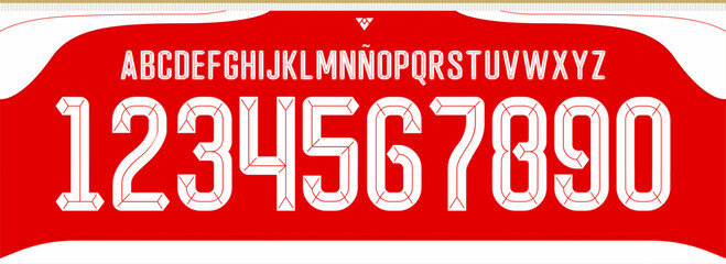 font vector team 2015 - 2016 kit sport style font. arsenal football style font gothic. premier league. sports style letters and numbers for soccer team - obrazy, fototapety, plakaty