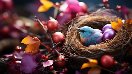 Fototapeta na wymiar Easter Background Eggs Bird Nest Branch , Background HD, Illustrations