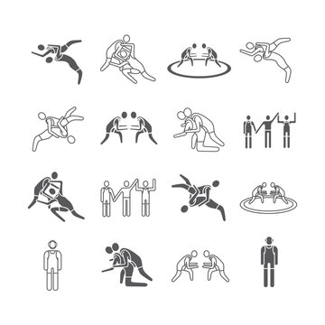 Wrestling line icons. Greco-Roman. Vector sports signs.
