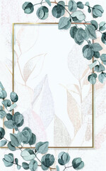 watercolor eucalyptus leaves on white background with space for text