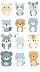 Fotobehang Schattige dieren set Funny cute bears and animals on a white background,  illustration