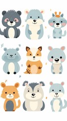 Funny cute bears and animals on a white background,  illustration