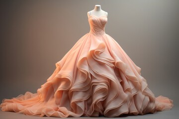Beautiful ball gown in soft peach color, prom or dinner party concept - obrazy, fototapety, plakaty