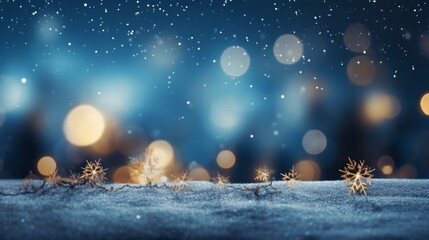 Chrismast background with bokeh lights and snow