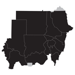 Sudan map. Map of Sudan in administrative states in black color