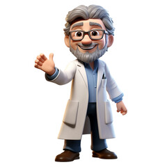 3D caricature of a doctor,  professor with a test