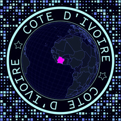 Ivory Coast on globe vector. Futuristic satellite view of the world centered on Ivory Coast. Geographical illustration with the shape of the country and squares background.