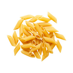 A heap of penne pasta on transparent background. Top view. 