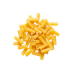 A heap of rigatoni pasta on transparent background. Top view. 