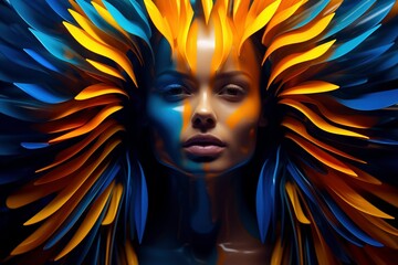 Radiant Pulse: Light Pulsing Across the Screen with Beautiful African Woman in Indigo and Amber Minimalism