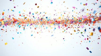 Celebration background template with confetti and variety colors ribbons. AI generative. - obrazy, fototapety, plakaty
