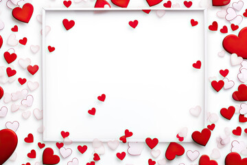 Frame with heart for valentine's day, anniversary day and 8th march women's day. Happy valentine day. with creative love composition of the red and white hearts. white background.