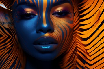 Soulful Glow: Light Pulse Screen Featuring a Beautiful African Woman in Indigo and Amber Tones