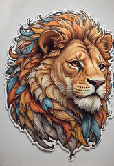 Naklejka premium Lion, sticker, tattoo, predatory animal