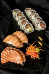 Delicious sushi rolls ready to eat