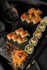 Delicious sushi rolls ready to eat