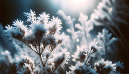 Beautiful background image of hoarfrost in nature close up
