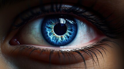 A close up of a blue eye with long lashes, AI