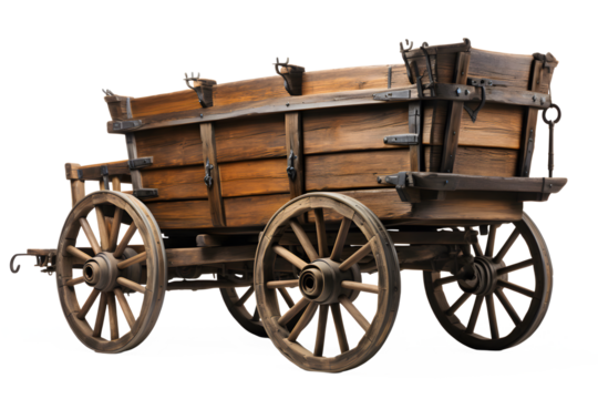 old wooden cart isolated on transparent background ,vintage wagon png ,generative ai
