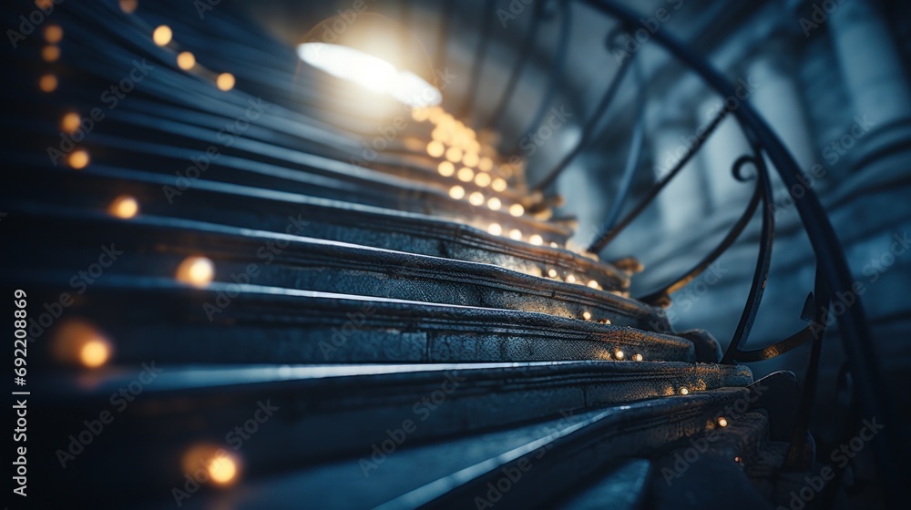 Canvas Prints A close up of a stairway with lights on it, AI