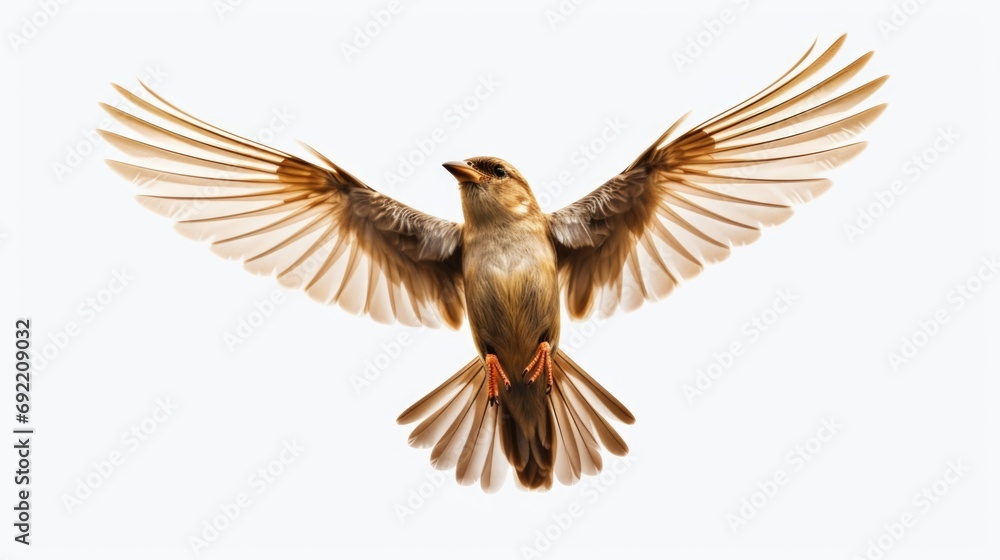 Poster a bird soaring through the air with its wings spread wide. perfect for nature or wildlife-related pr