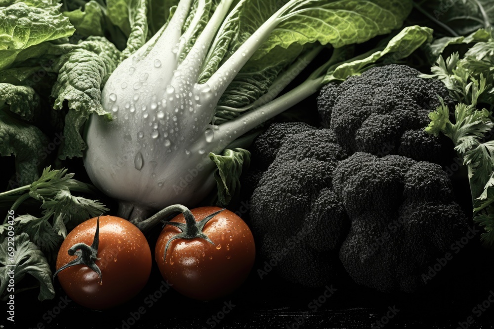 Poster a variety of vibrant and healthy vegetables neatly arranged on a table. perfect for illustrating hea