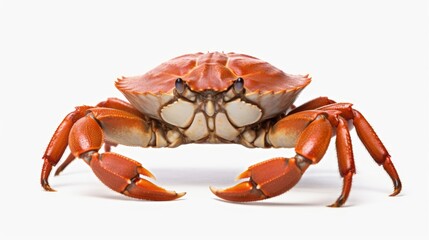 A crab standing on a white surface. Suitable for nature and marine-themed designs