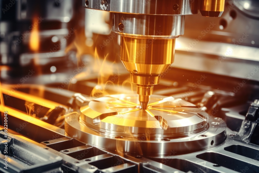 Aufkleber A detailed close-up view of a machine featuring a metal object. This image can be used to showcase industrial processes or highlight precision engineering