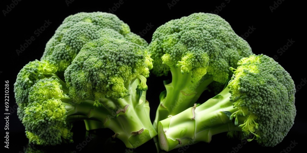 Aufkleber a close-up view of broccoli on a black surface. this image can be used for various purposes, such as